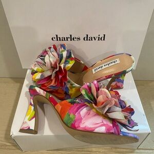 Charles David Multicolor Floral Fabric Rosette Heels